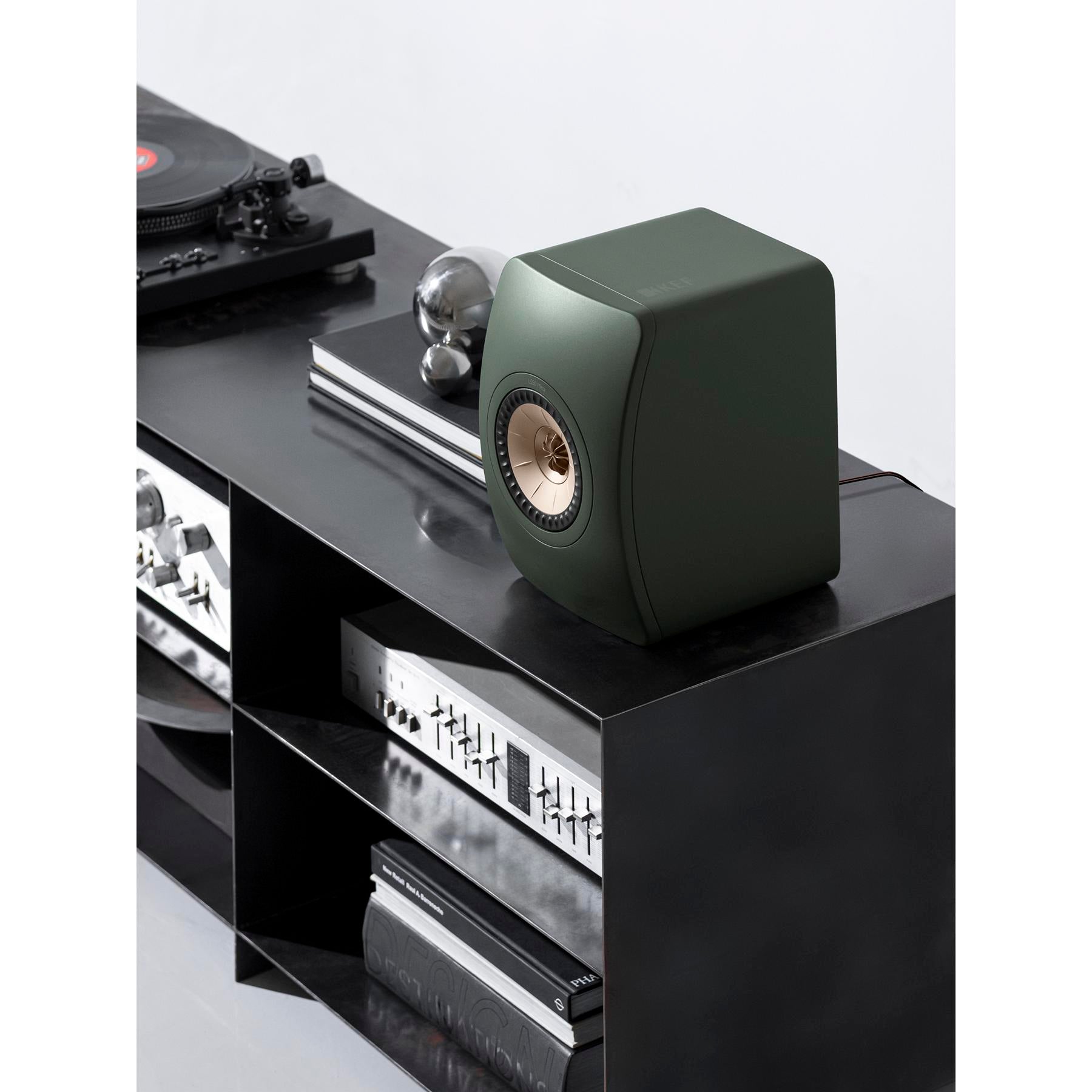 KEF LS50 Meta Bookshelf Speakers Moss Green Pair ListenUp