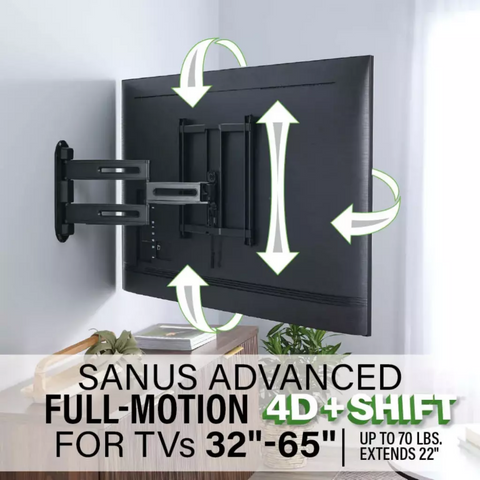 SANUS VMF822 Advanced Full-Motion 4D® + Shift™ TV Wall Mount for 32"–65" TVs (view 5 of 6)