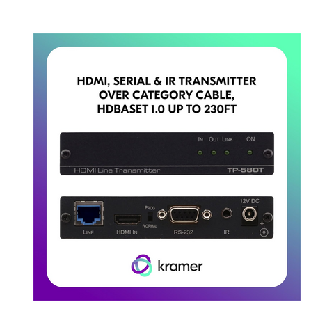 Kramer TP-580T - 4K60 4:2:0 HDMI HDCP 2.2 Transmitter with RS–232 & IR over Long–Reach HDBaseT - Clearance / Open Box (view 2 of 6)