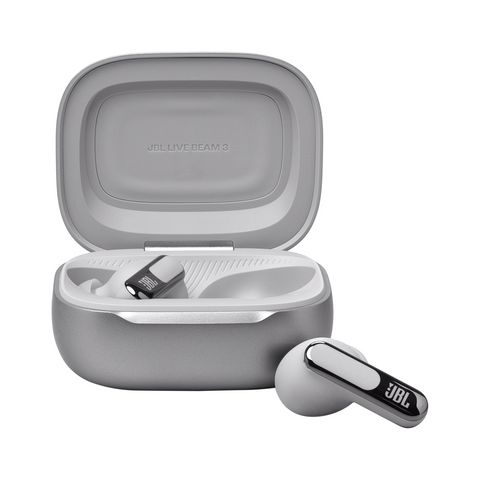 JBL Live Beam 3 True Wireless Noise-Cancelling Earbuds with Smart Charging Case (Silver) - Clearance / Open Box (view 4 of 4)