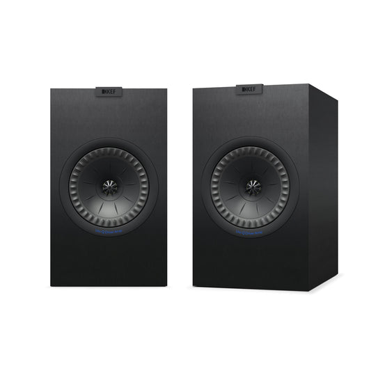KEF Q350 Bookshelf Speaker - Satin Black front view showcasing the speaker color and the speaker driver