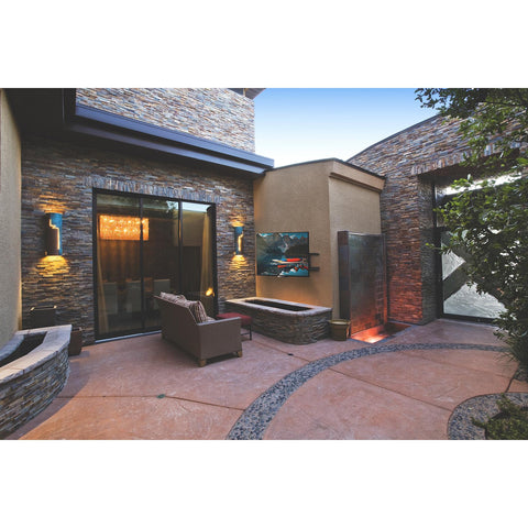 Kanto PDX650SG Stainless Steel Outdoor TV Mount Lifestyle image with TV (view 8 of 10)