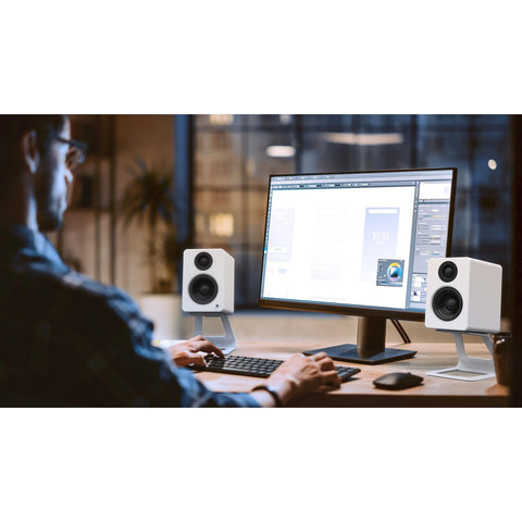 Kanto SE2 White Stands - Pair Lifestyle image of stands used in Office (view 7 of 10)